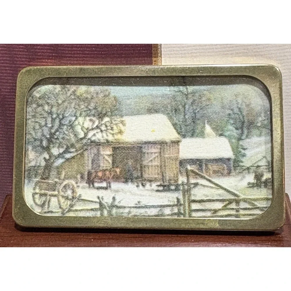 Vintage 1:12 Dollhouse Miniature Winter Farmstead Art Brass Glass Frame Handmade